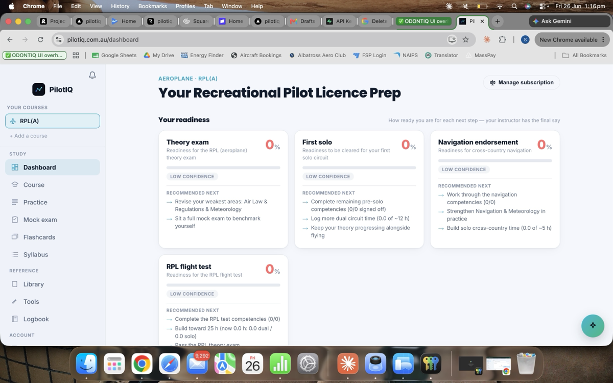 Your dashboard — readiness toward your next milestone and what to study next