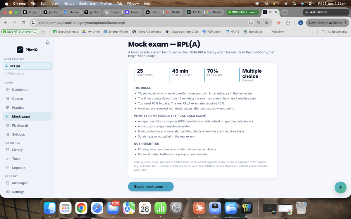 Mock exam — mirrors the real CASA exam format