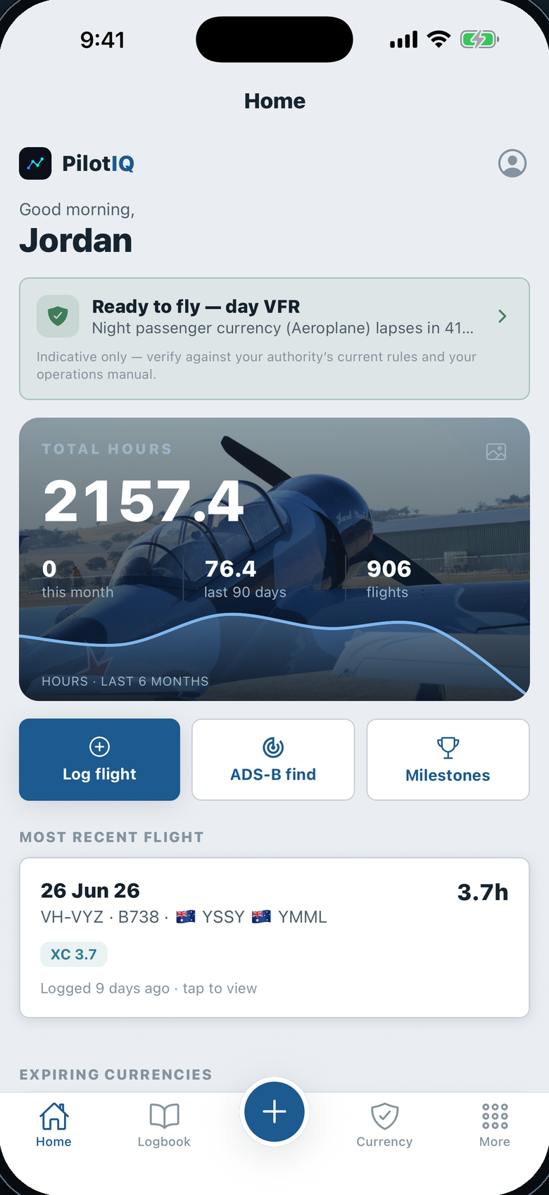 PilotIQ iPhone app — logbook